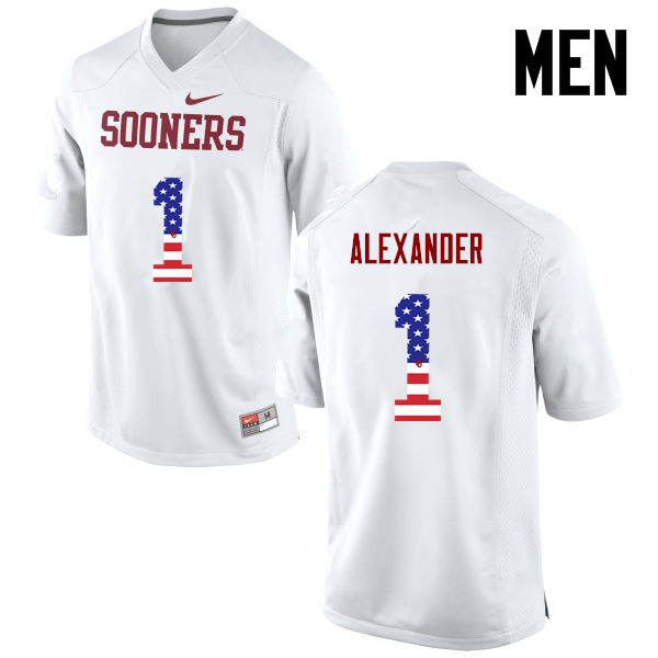 Oklahoma Sooners #1 Dominique Alexander College Football USA Flag Fashion Jerseys-White